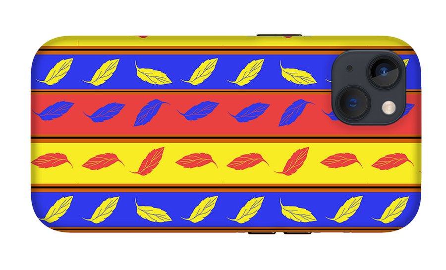 Red Blue Yellow Leaves Stripes - Phone Case