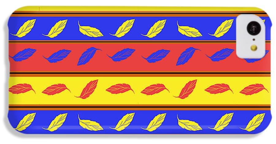 Red Blue Yellow Leaves Stripes - Phone Case