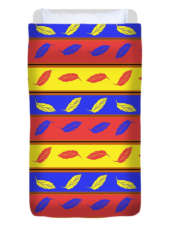 Red Blue Yellow Leaves Stripes - Duvet Cover