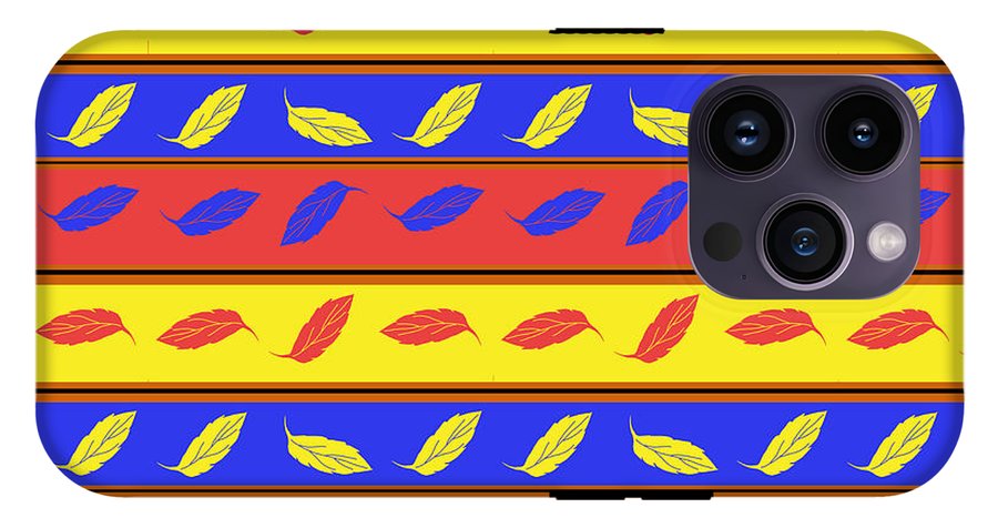 Red Blue Yellow Leaves Stripes - Phone Case