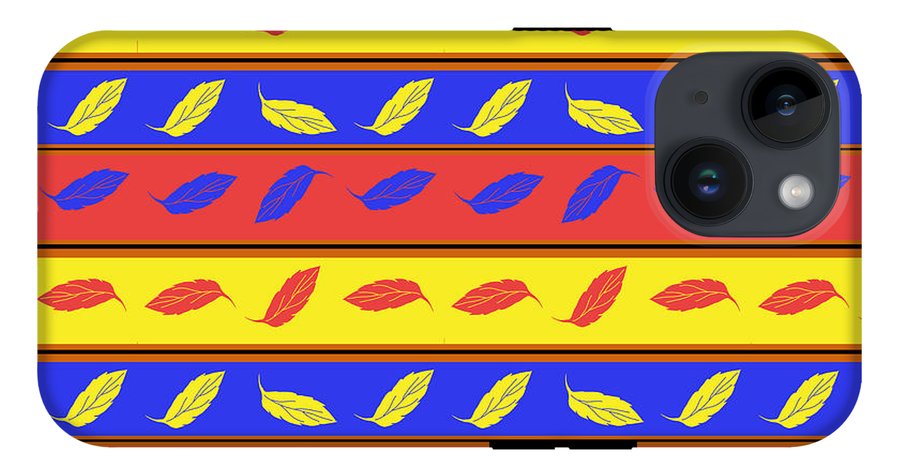 Red Blue Yellow Leaves Stripes - Phone Case