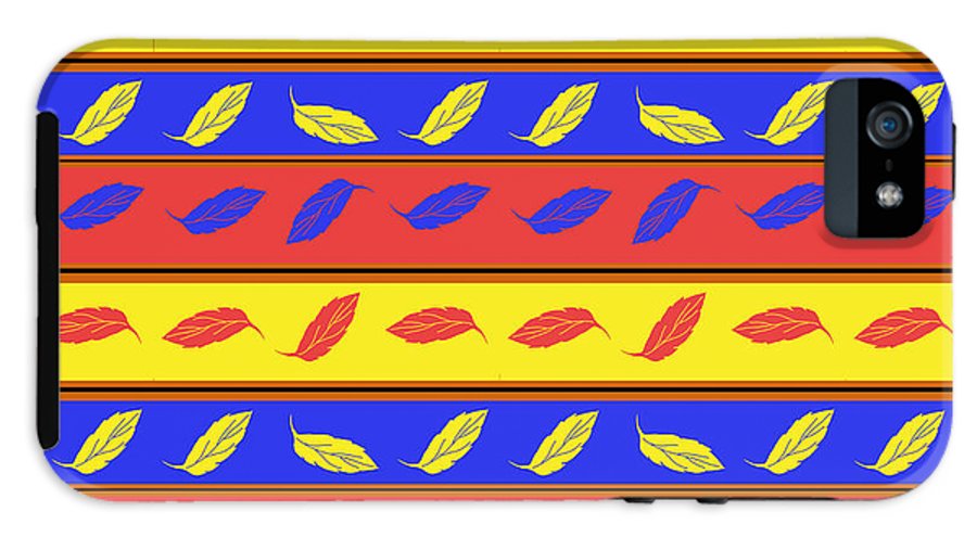 Red Blue Yellow Leaves Stripes - Phone Case
