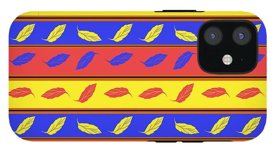 Red Blue Yellow Leaves Stripes - Phone Case