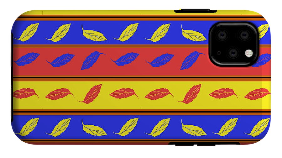 Red Blue Yellow Leaves Stripes - Phone Case