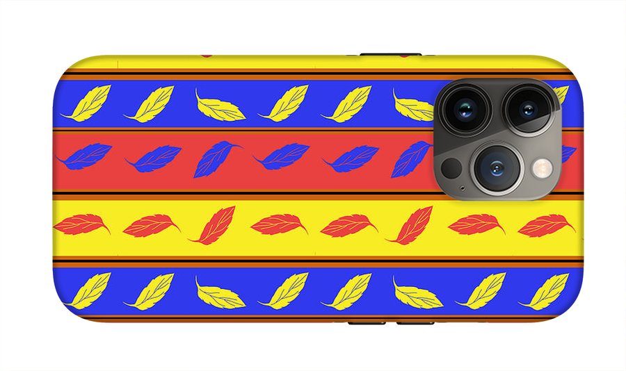 Red Blue Yellow Leaves Stripes - Phone Case