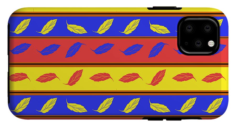 Red Blue Yellow Leaves Stripes - Phone Case