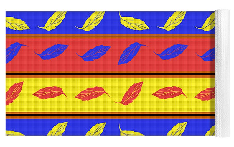 Red Blue Yellow Leaves Stripes - Yoga Mat