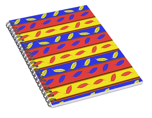 Red Blue Yellow Leaves Stripes - Spiral Notebook