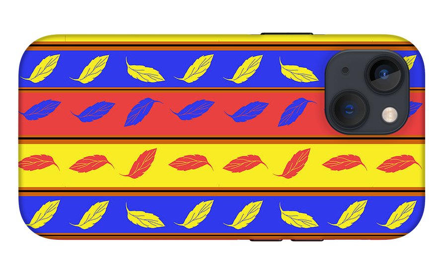 Red Blue Yellow Leaves Stripes - Phone Case