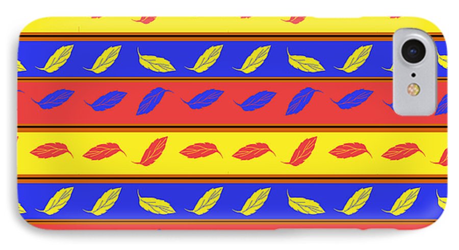 Red Blue Yellow Leaves Stripes - Phone Case