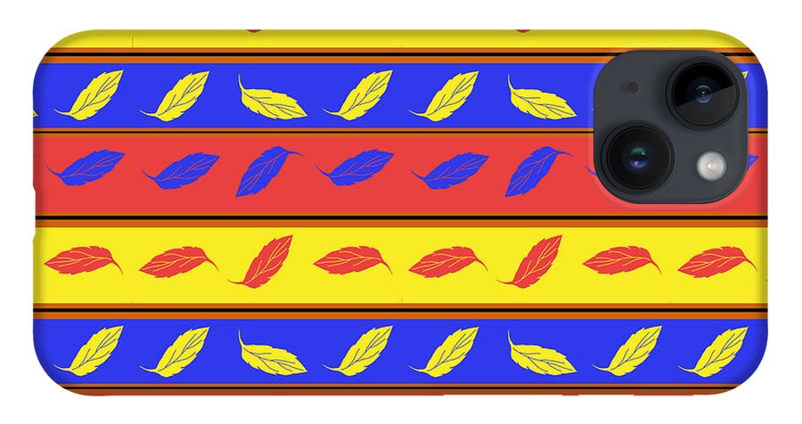 Red Blue Yellow Leaves Stripes - Phone Case