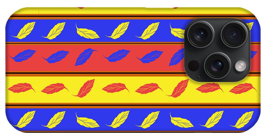 Red Blue Yellow Leaves Stripes - Phone Case