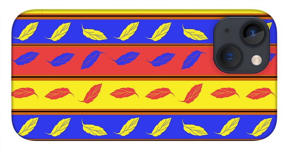 Red Blue Yellow Leaves Stripes - Phone Case