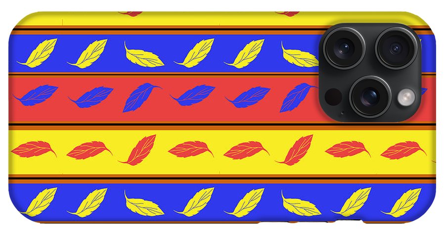 Red Blue Yellow Leaves Stripes - Phone Case