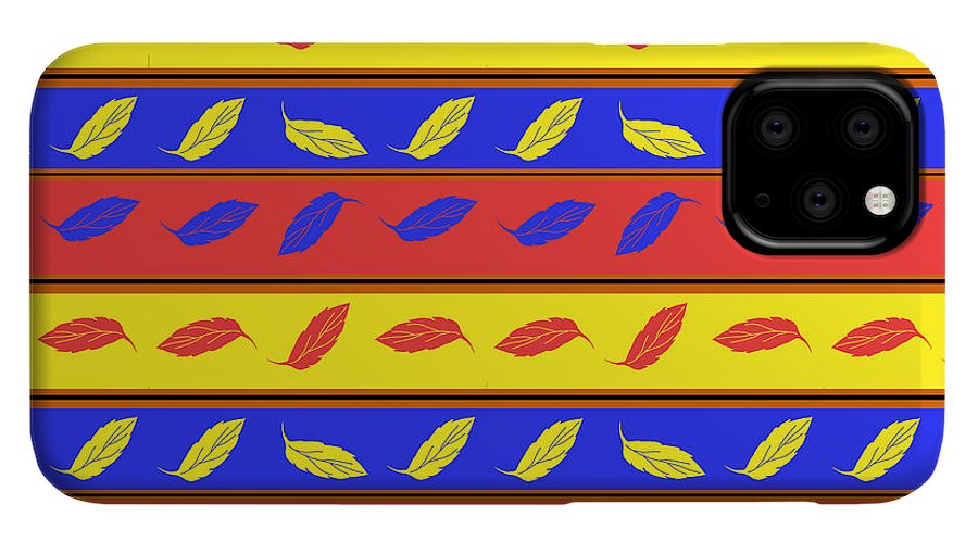 Red Blue Yellow Leaves Stripes - Phone Case