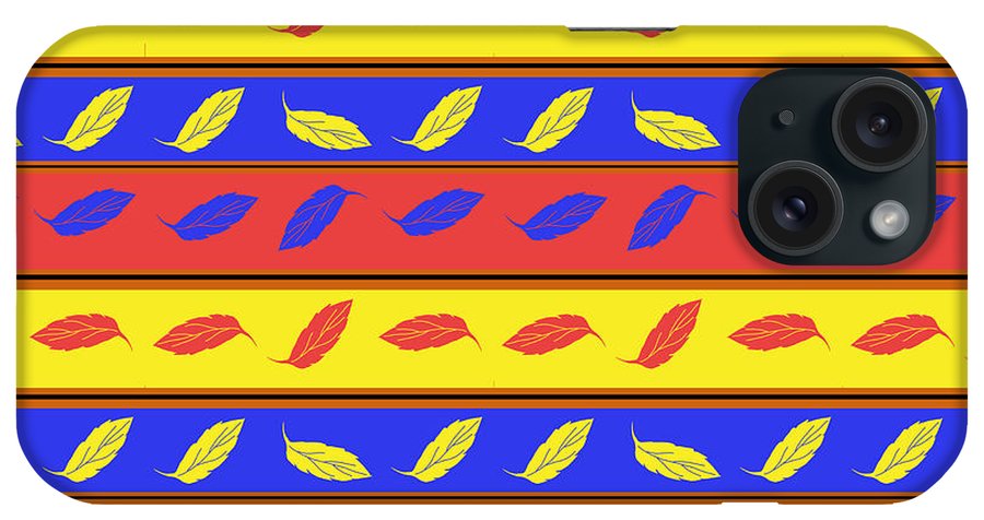 Red Blue Yellow Leaves Stripes - Phone Case