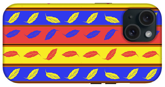 Red Blue Yellow Leaves Stripes - Phone Case