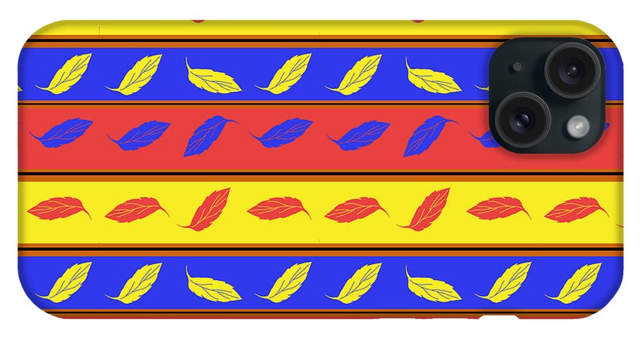 Red Blue Yellow Leaves Stripes - Phone Case