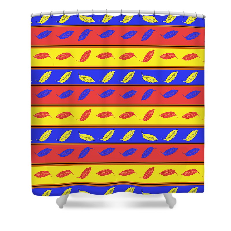 Red Blue Yellow Leaves Stripes - Shower Curtain