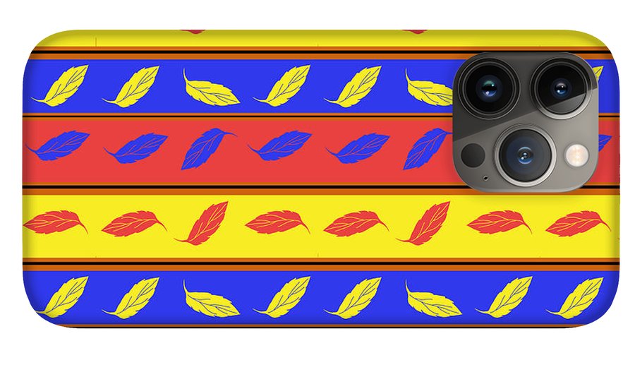 Red Blue Yellow Leaves Stripes - Phone Case