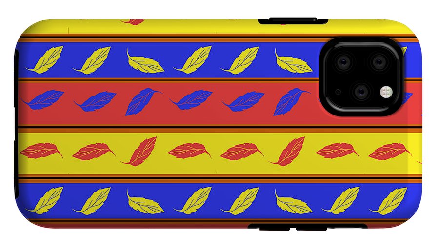 Red Blue Yellow Leaves Stripes - Phone Case