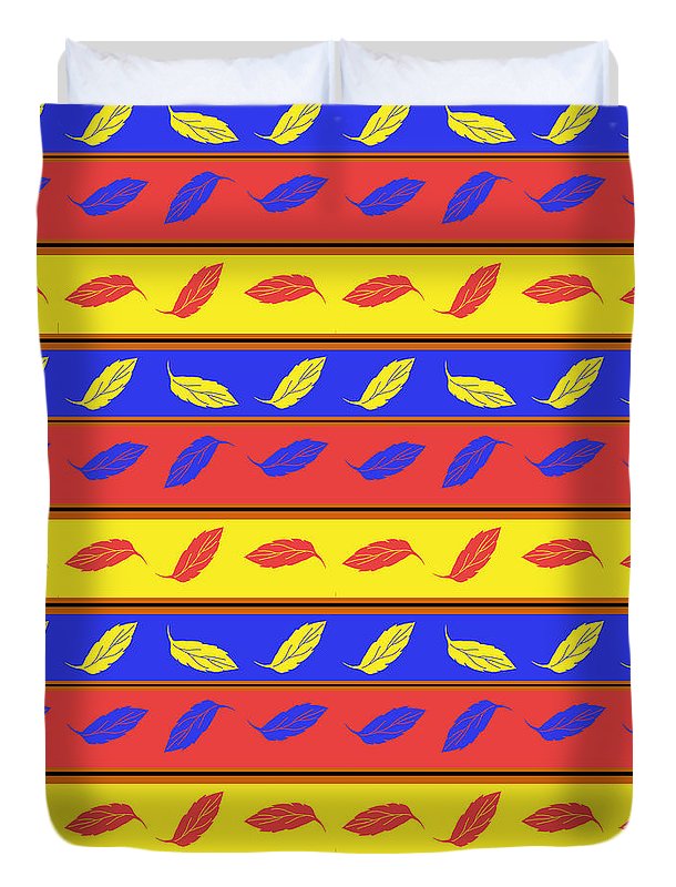 Red Blue Yellow Leaves Stripes - Duvet Cover