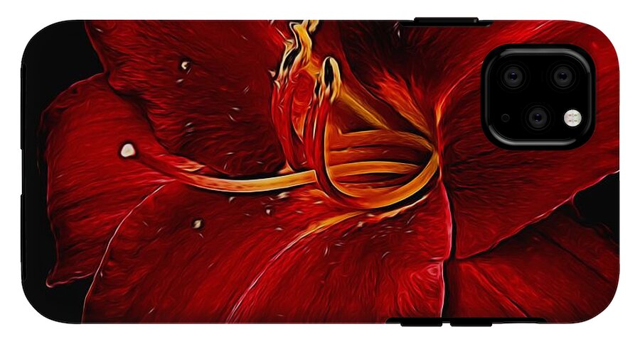 Red Daylily On Black - Phone Case