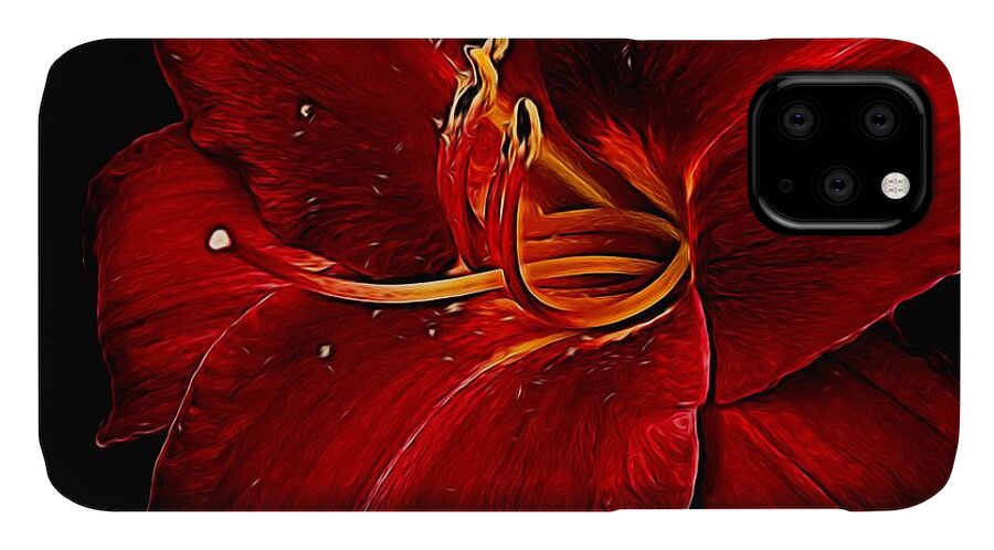 Red Daylily On Black - Phone Case