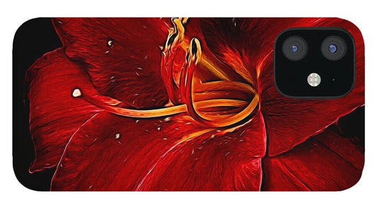 Red Daylily On Black - Phone Case