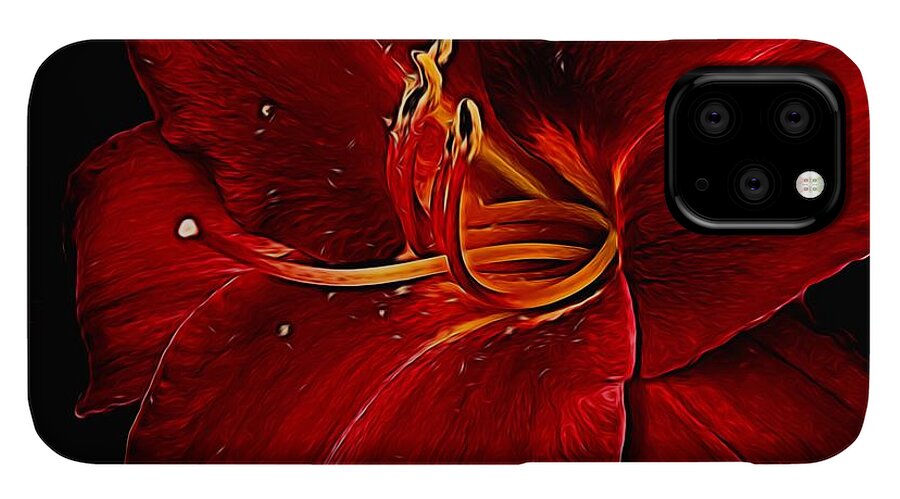 Red Daylily On Black - Phone Case