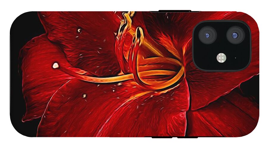 Red Daylily On Black - Phone Case