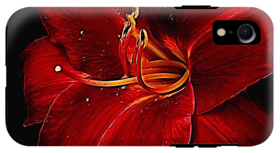Red Daylily On Black - Phone Case