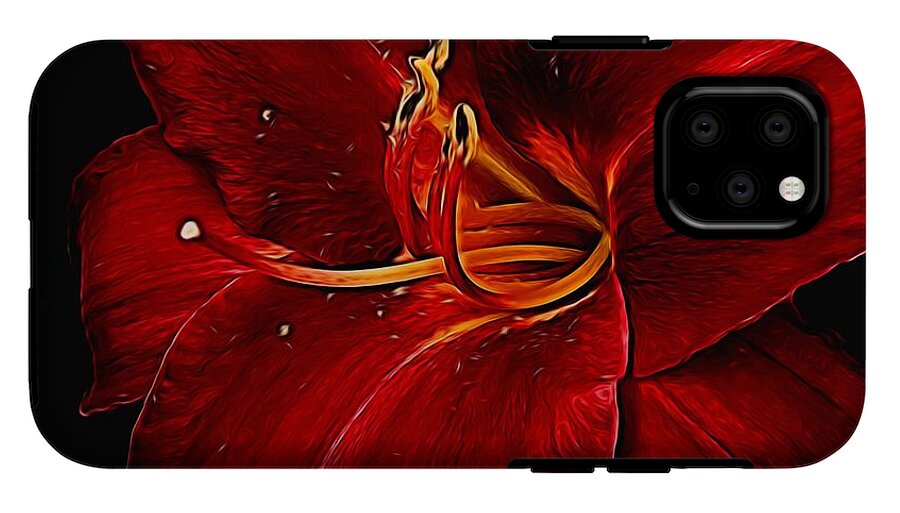 Red Daylily On Black - Phone Case