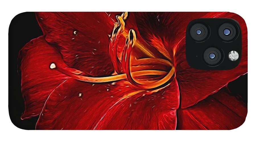 Red Daylily On Black - Phone Case