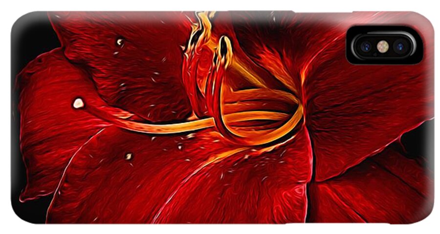 Red Daylily On Black - Phone Case