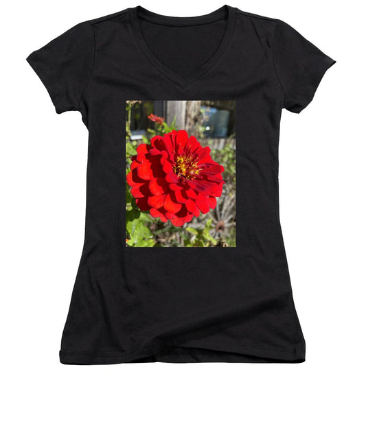 Red Flower In Autumn - Women's V-Neck