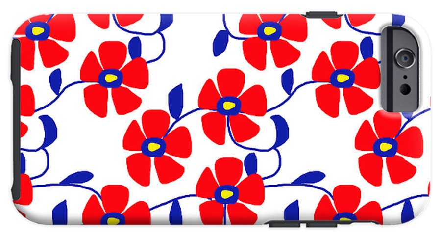 Red Flowers Blue Vines - Phone Case