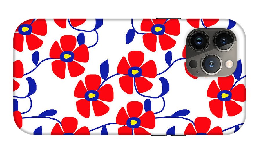 Red Flowers Blue Vines - Phone Case