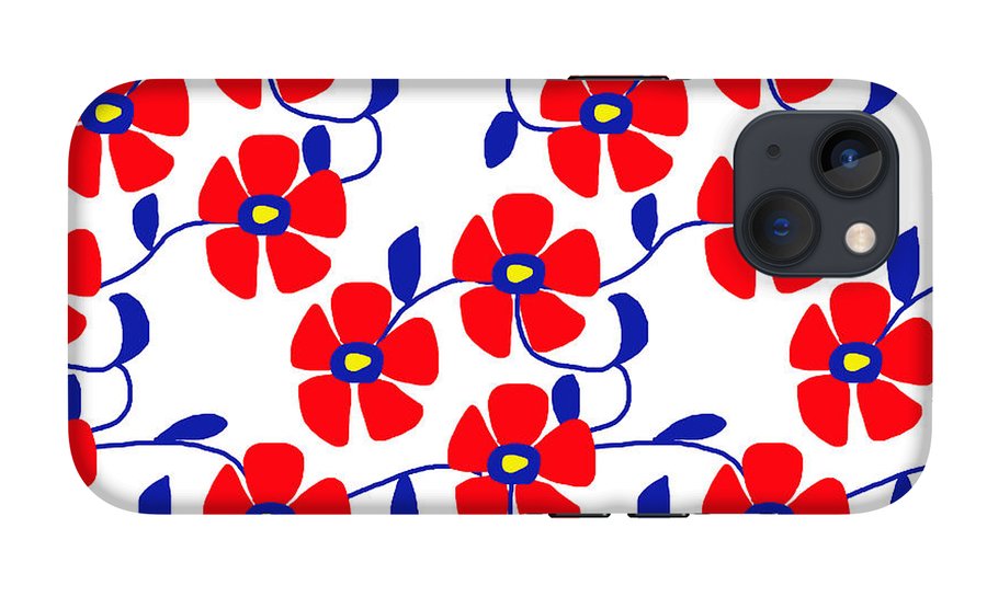 Red Flowers Blue Vines - Phone Case