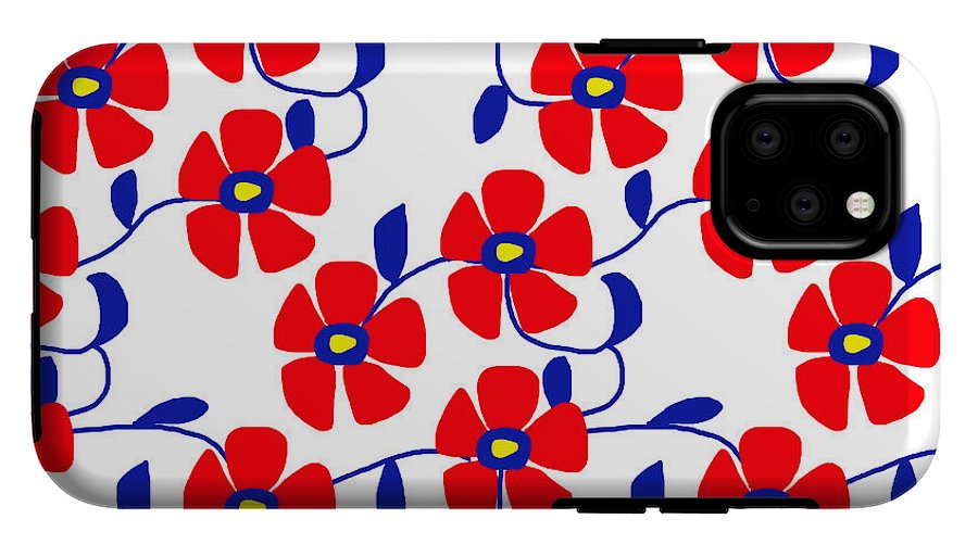 Red Flowers Blue Vines - Phone Case