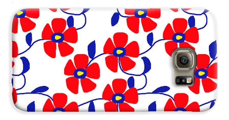 Red Flowers Blue Vines - Phone Case