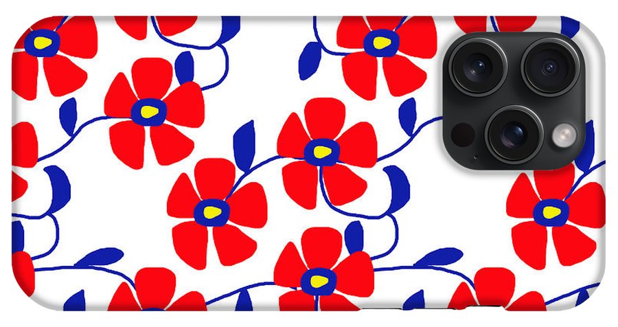 Red Flowers Blue Vines - Phone Case