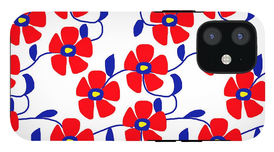 Red Flowers Blue Vines - Phone Case