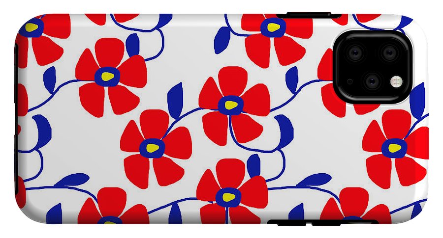 Red Flowers Blue Vines - Phone Case