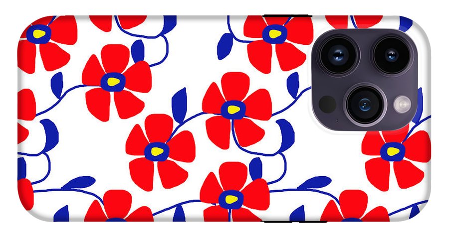 Red Flowers Blue Vines - Phone Case