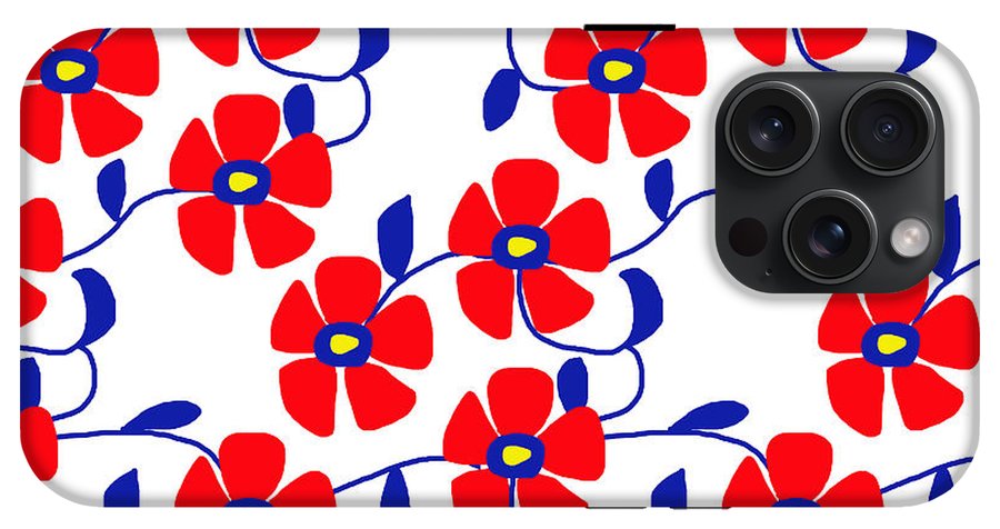 Red Flowers Blue Vines - Phone Case