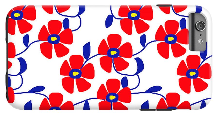Red Flowers Blue Vines - Phone Case