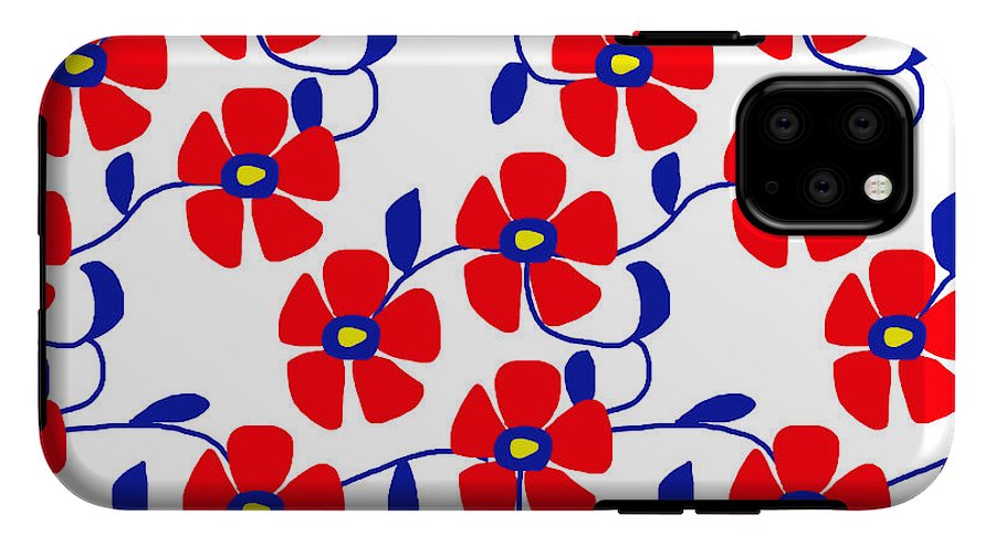 Red Flowers Blue Vines - Phone Case