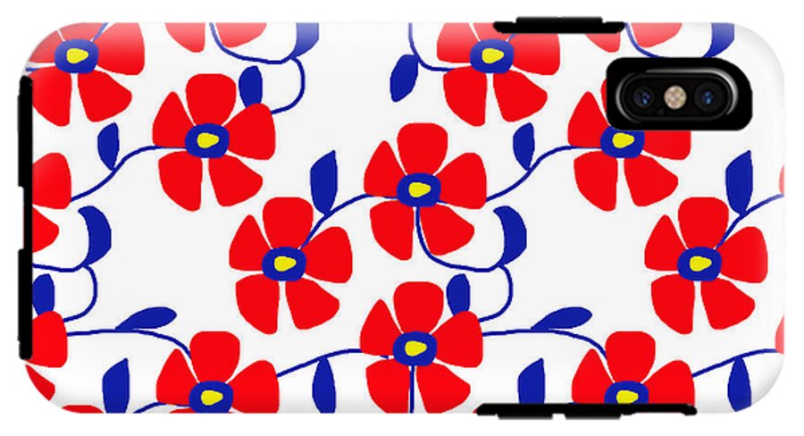 Red Flowers Blue Vines - Phone Case
