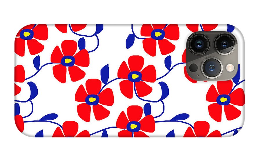 Red Flowers Blue Vines - Phone Case